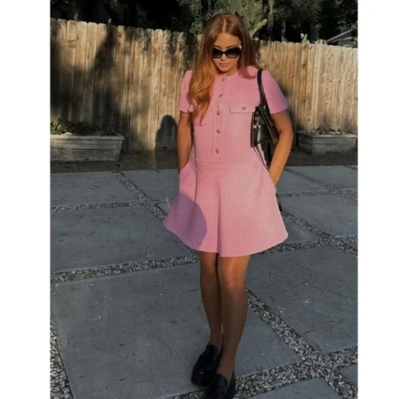 ZARA TEXTURED TWEED DRESS PINK Size M - Picture 12 of 15